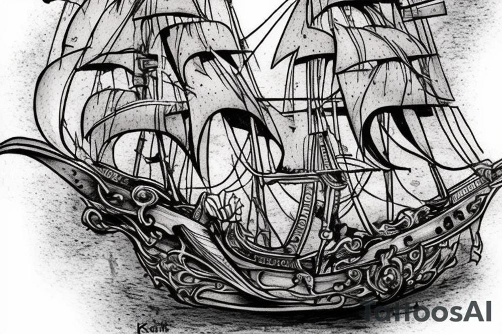 A pirate ship from the movie Pirate's Curse for my rib arch tattoo idea