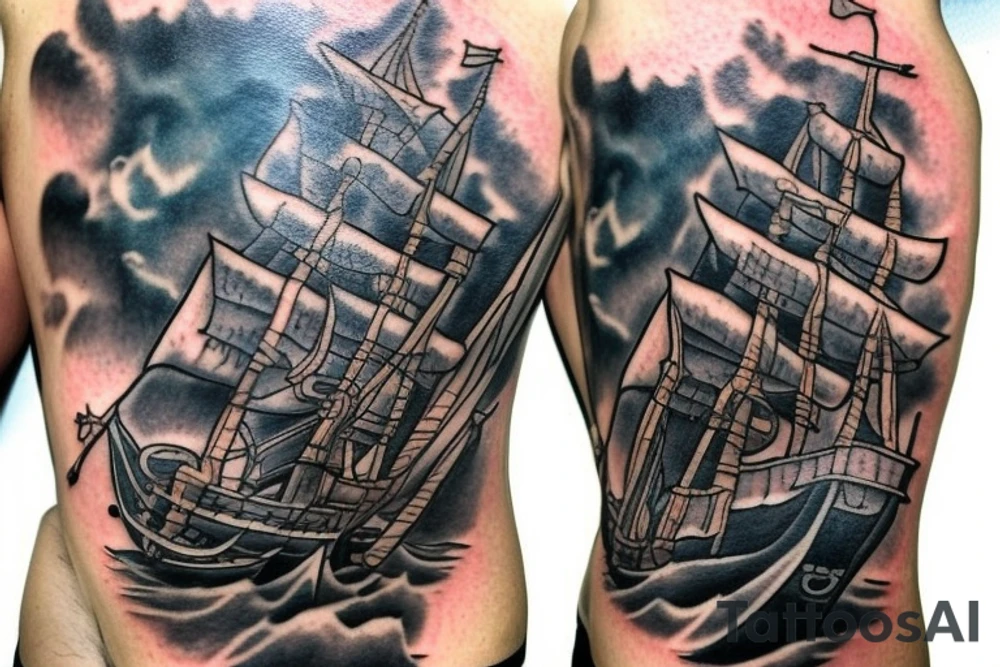 A pirate ship from the movie Pirate's Curse for my rib arch tattoo idea