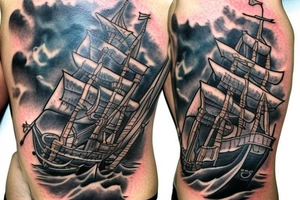 A pirate ship from the movie Pirate's Curse for my rib arch tattoo idea