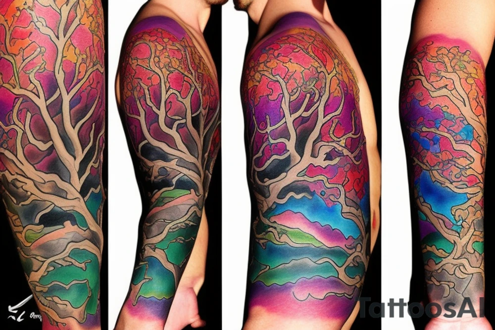 A tree of live in the color of the 4 elements tattoo idea