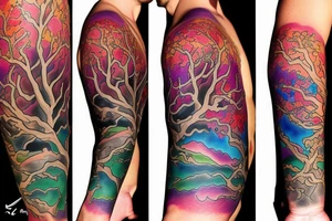 A tree of live in the color of the 4 elements tattoo idea