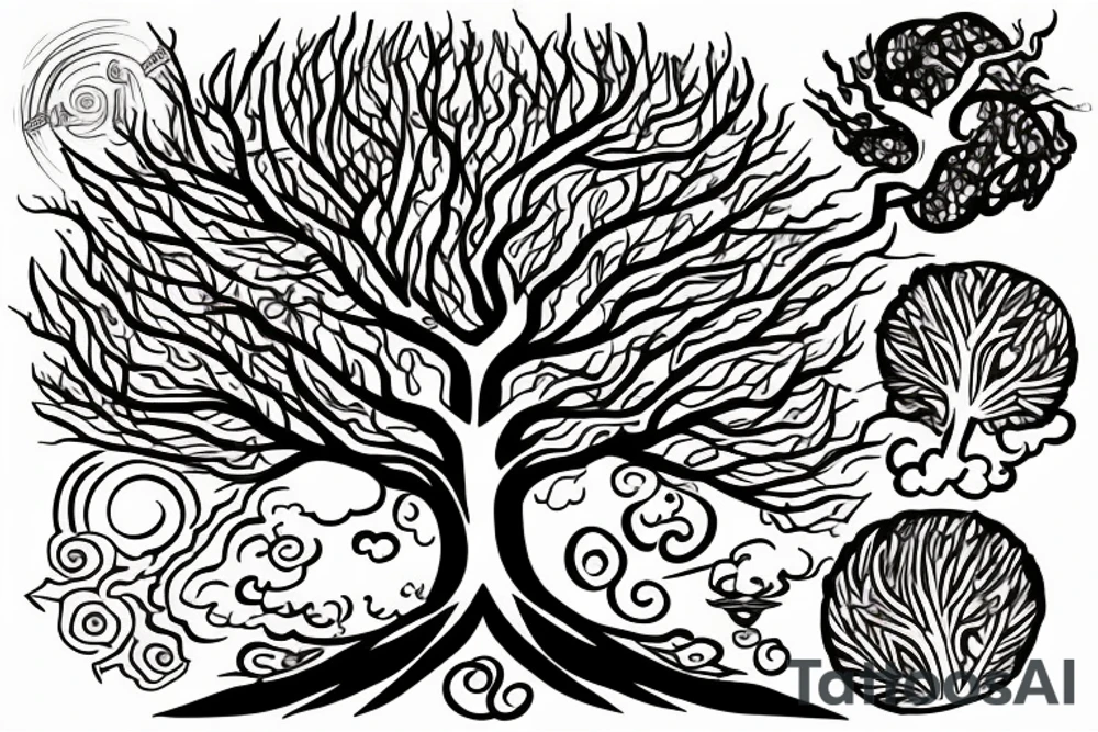 A tree of live in the color of the 4 elements tattoo idea
