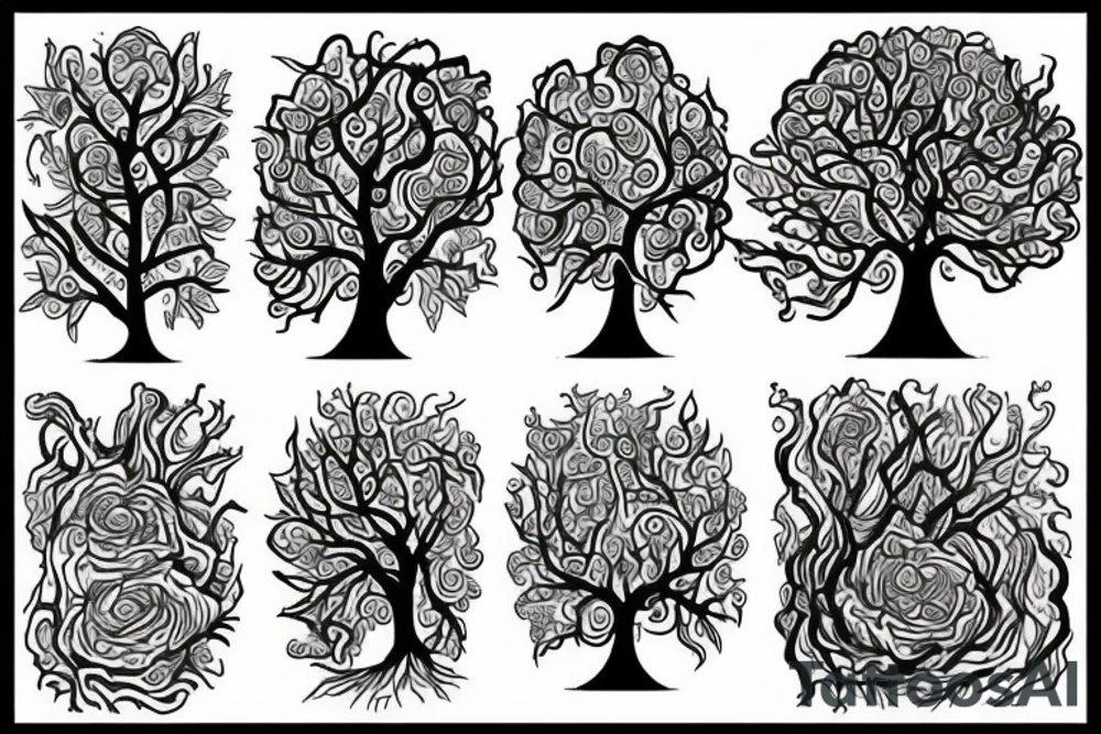 A tree of live in the color of the 4 elements tattoo idea