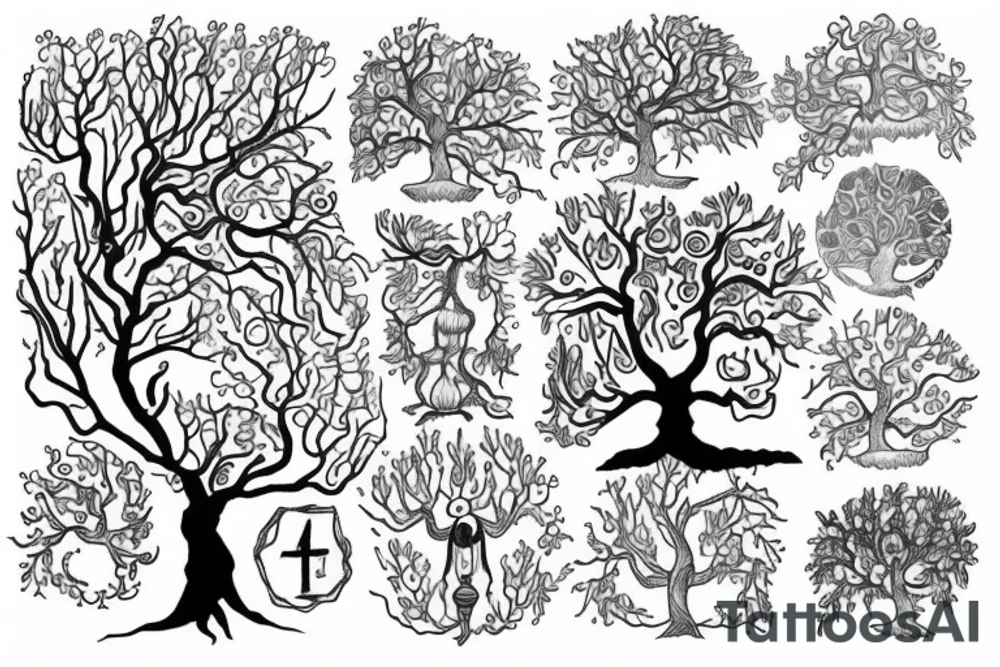 A tree of live in the color of the 4 elements tattoo idea