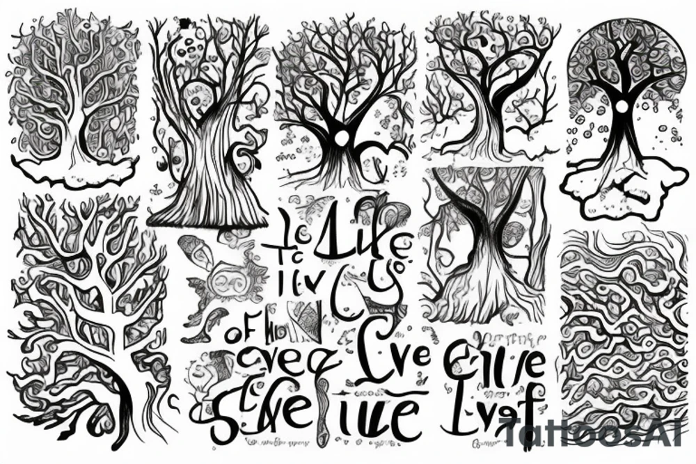A tree of live in the color of the 4 elements tattoo idea