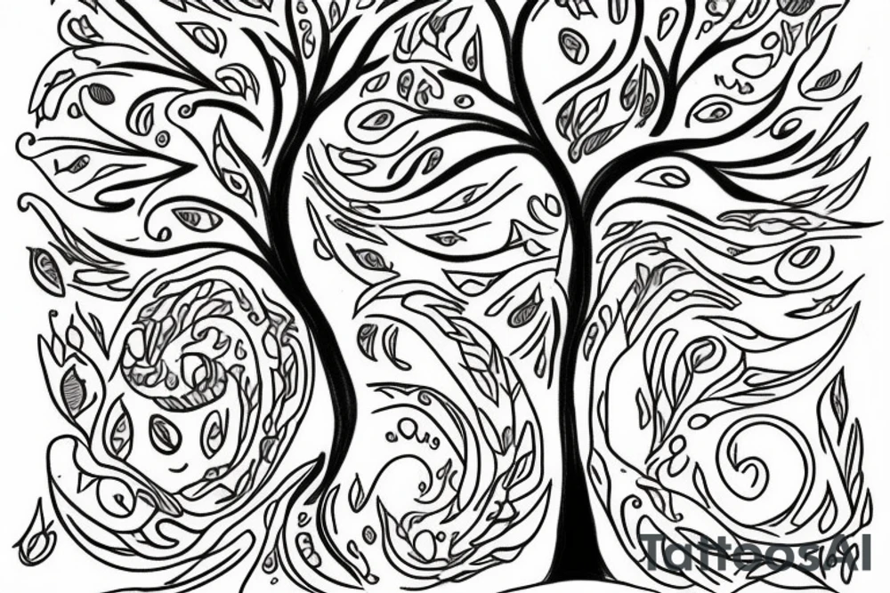 A tree of live in the color of the 4 elements tattoo idea