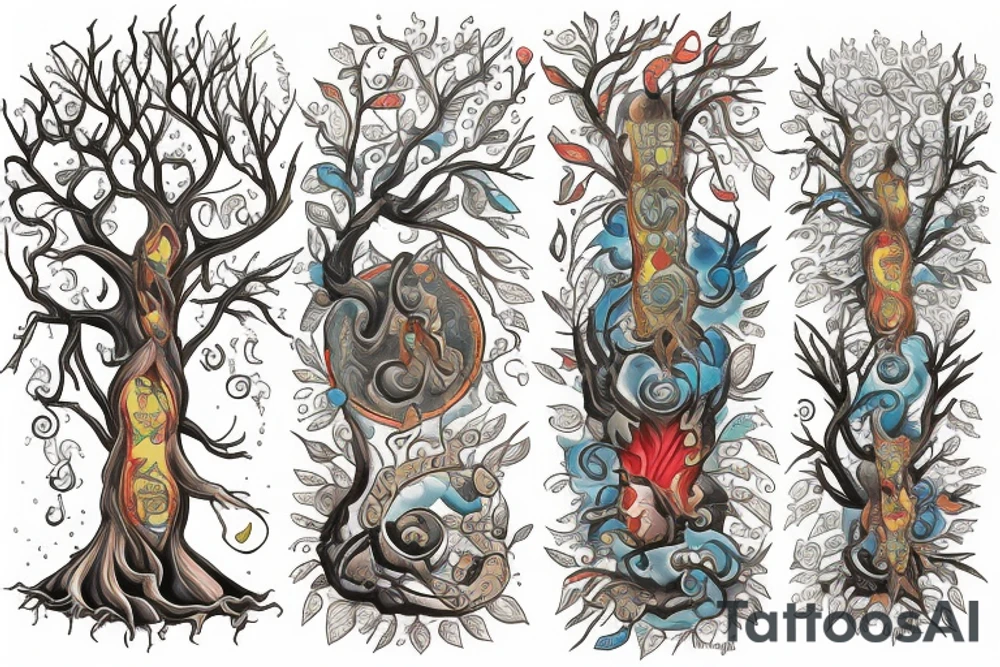 A tree of live in the color of the 4 elements tattoo idea