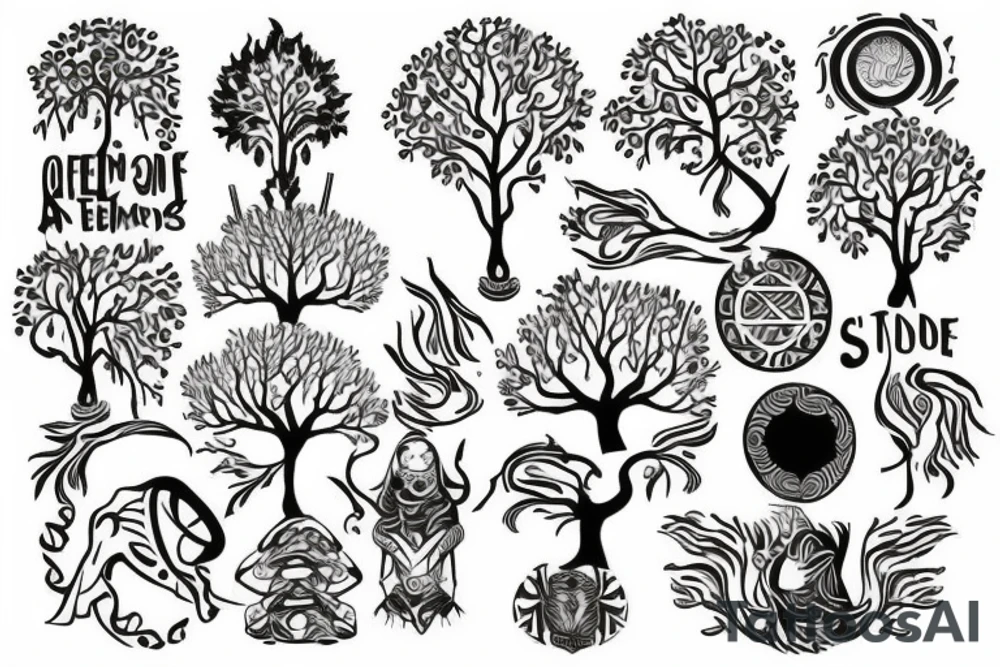 A tree of live in the color of the 4 elements tattoo idea