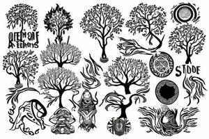 A tree of live in the color of the 4 elements tattoo idea
