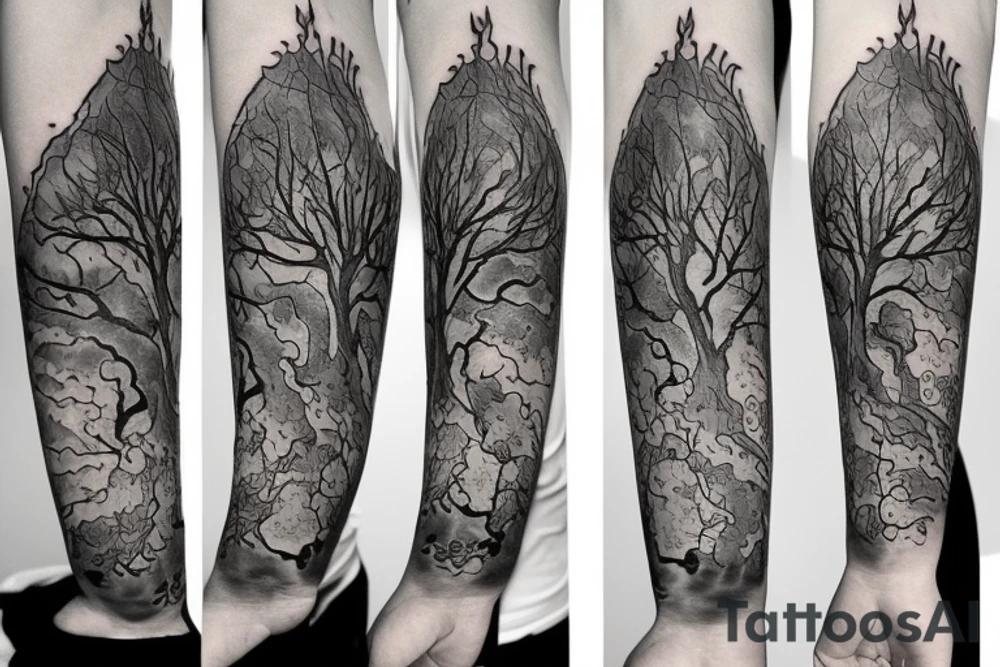A tree of live in the color of the 4 elements tattoo idea