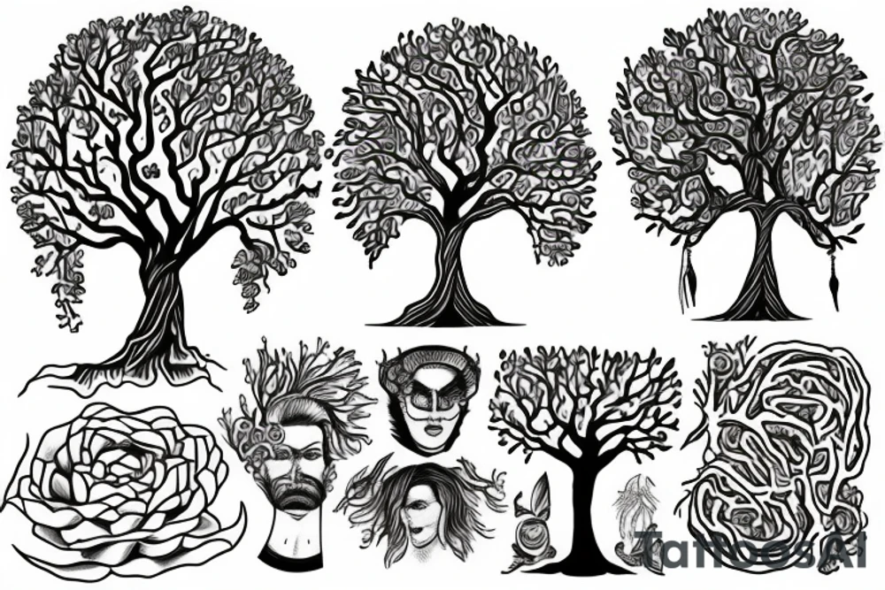 A tree of live in the color of the 4 elements tattoo idea