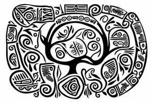 A tree of live with taino Symbols in the color of the 4 elements tattoo idea