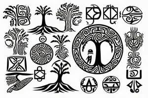 A tree of live with taino Symbols in the color of the 4 elements tattoo idea
