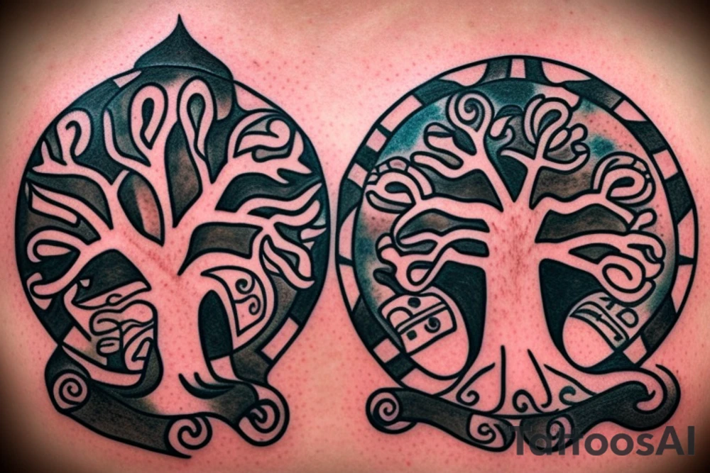 A tree of live with taino Symbols in the color of the 4 elements tattoo idea