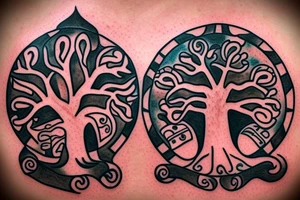 A tree of live with taino Symbols in the color of the 4 elements tattoo idea