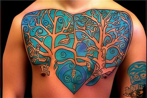 A tree of live with taino Symbols in the color of the 4 elements tattoo idea