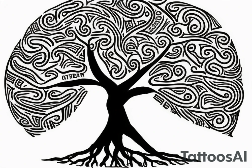 A tree of live with taino Symbols in the color of the 4 elements tattoo idea