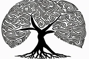 A tree of live with taino Symbols in the color of the 4 elements tattoo idea
