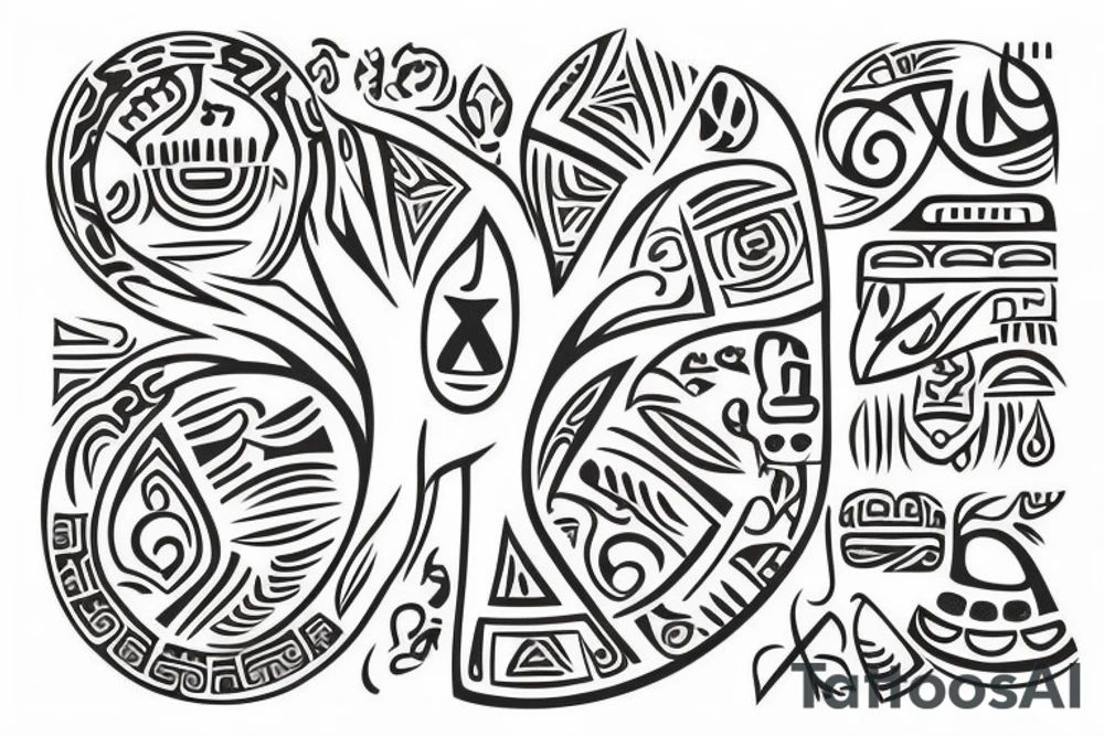 A tree of live with taino Symbols in the color of the 4 elements tattoo idea