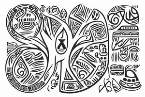A tree of live with taino Symbols in the color of the 4 elements tattoo idea