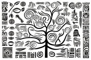 A tree of live with taino Symbols in the color of the 4 elements for my lower back tattoo idea