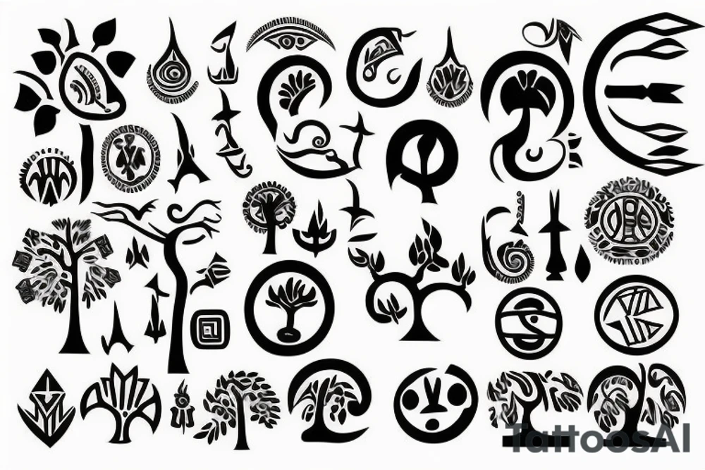 A tree of live with taino Symbols in the color of the 4 elements for my lower back tattoo idea
