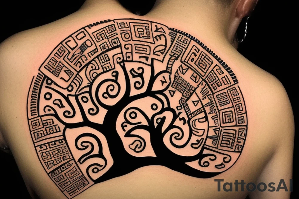 A tree of live with taino Symbols in the color of the 4 elements for my lower back tattoo idea