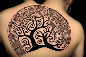 A tree of live with taino Symbols in the color of the 4 elements for my lower back tattoo idea