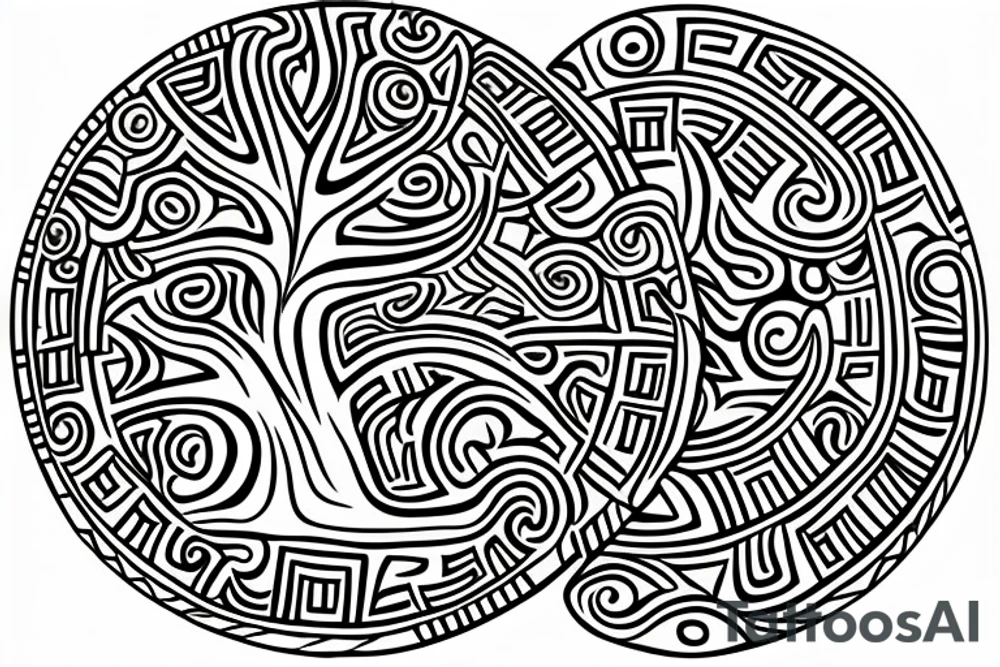 A tree of live with taino Symbols in the color of the 4 elements for my lower back tattoo idea