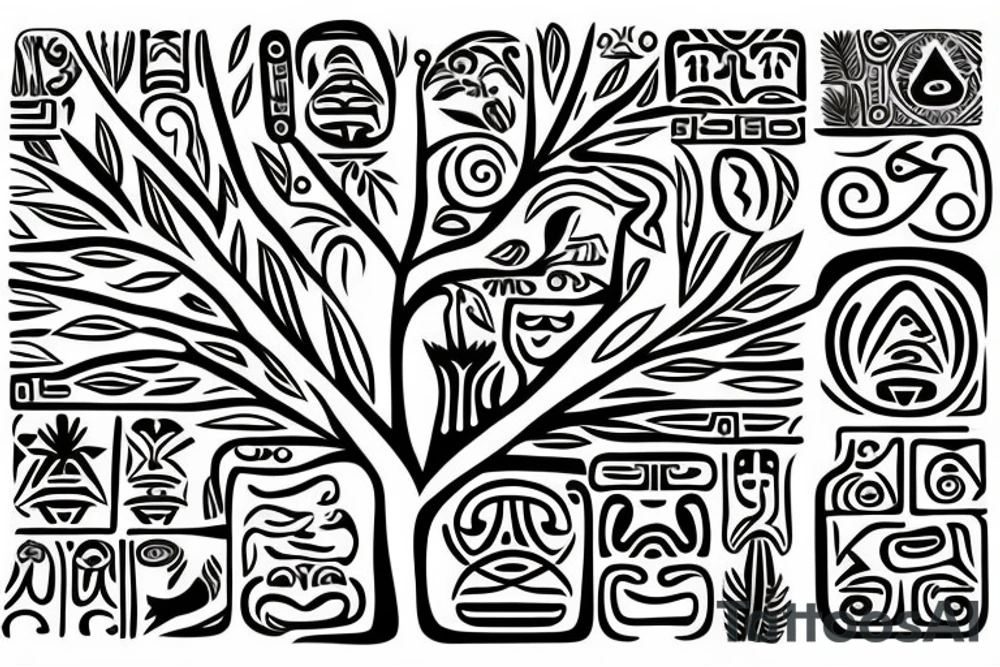 A tree of live with taino Symbols in the color of the 4 elements for my lower back tattoo idea