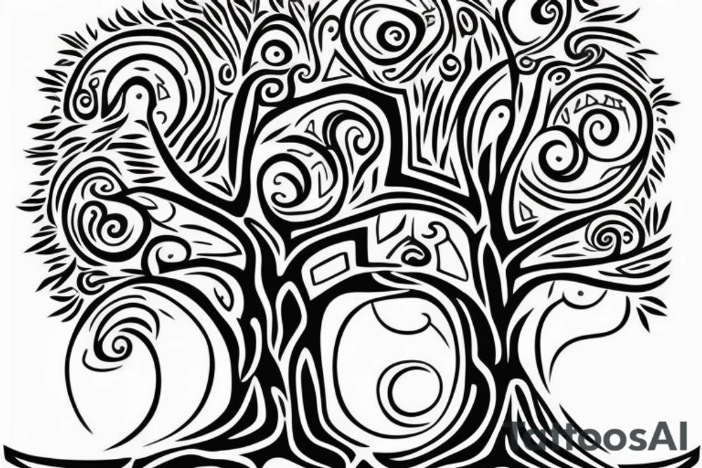 A tree of live with taino Symbols in the color of the 4 elements for my lower back tattoo idea