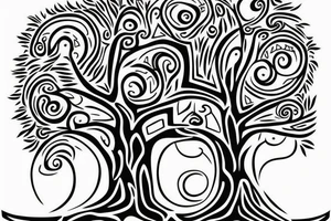 A tree of live with taino Symbols in the color of the 4 elements for my lower back tattoo idea