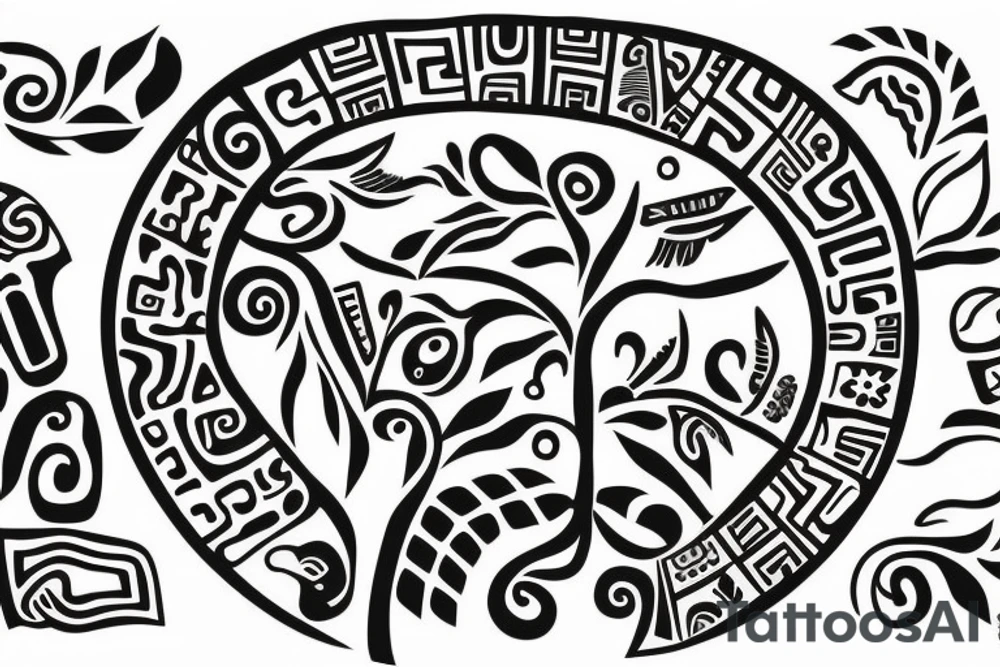 A tree of live with taino Symbols in the color of the 4 elements for my lower back tattoo idea