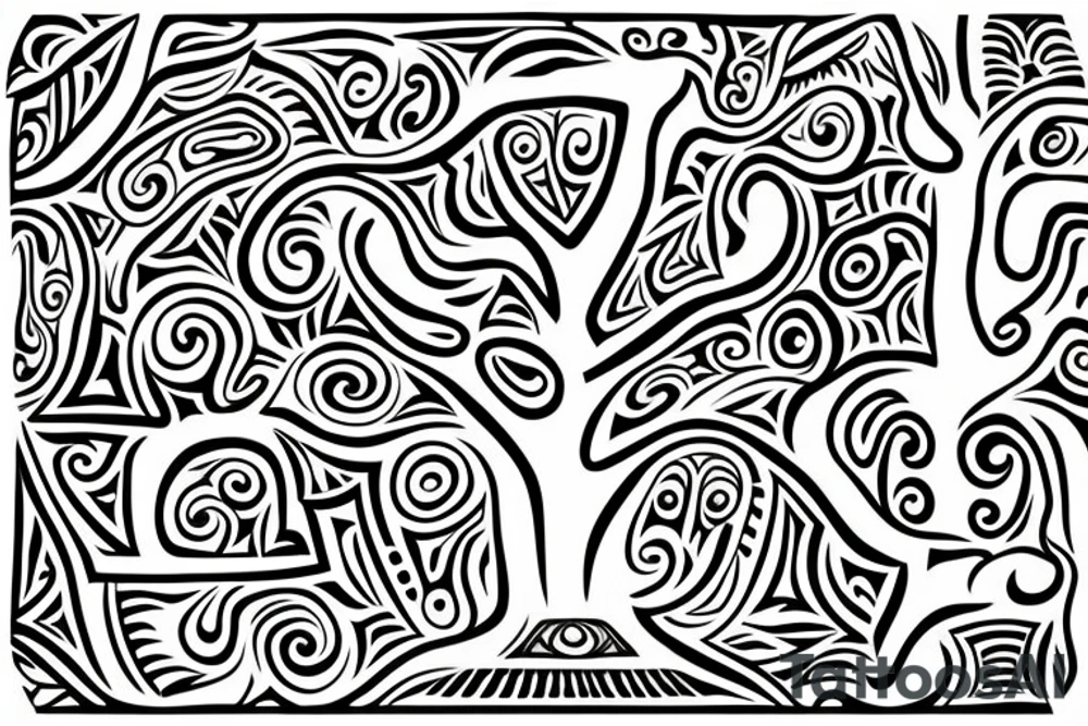 A tree of live with taino Symbols in the color of the 4 elements for my lower back tattoo idea