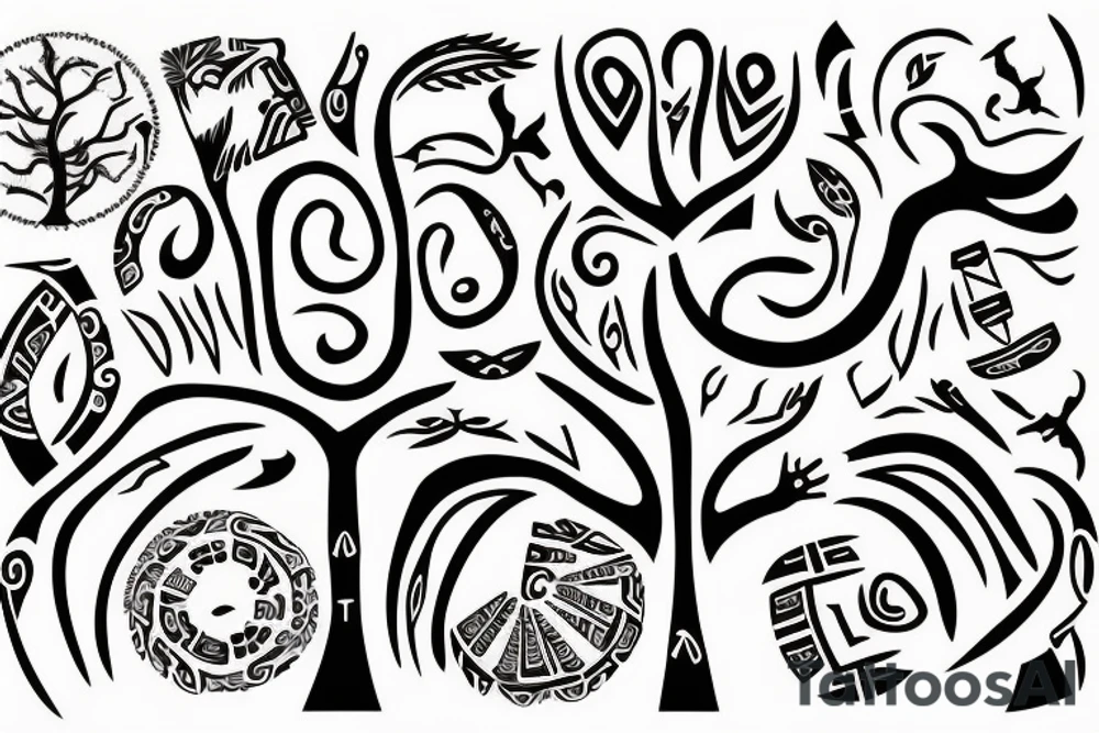 A tree of live with taino Symbols in the color of the 4 elements for my lower back tattoo idea