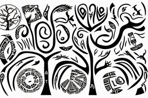 A tree of live with taino Symbols in the color of the 4 elements for my lower back tattoo idea