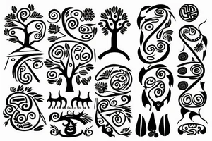 A tree of live with taino Symbols in the color of the 4 elements for my lower back tattoo idea