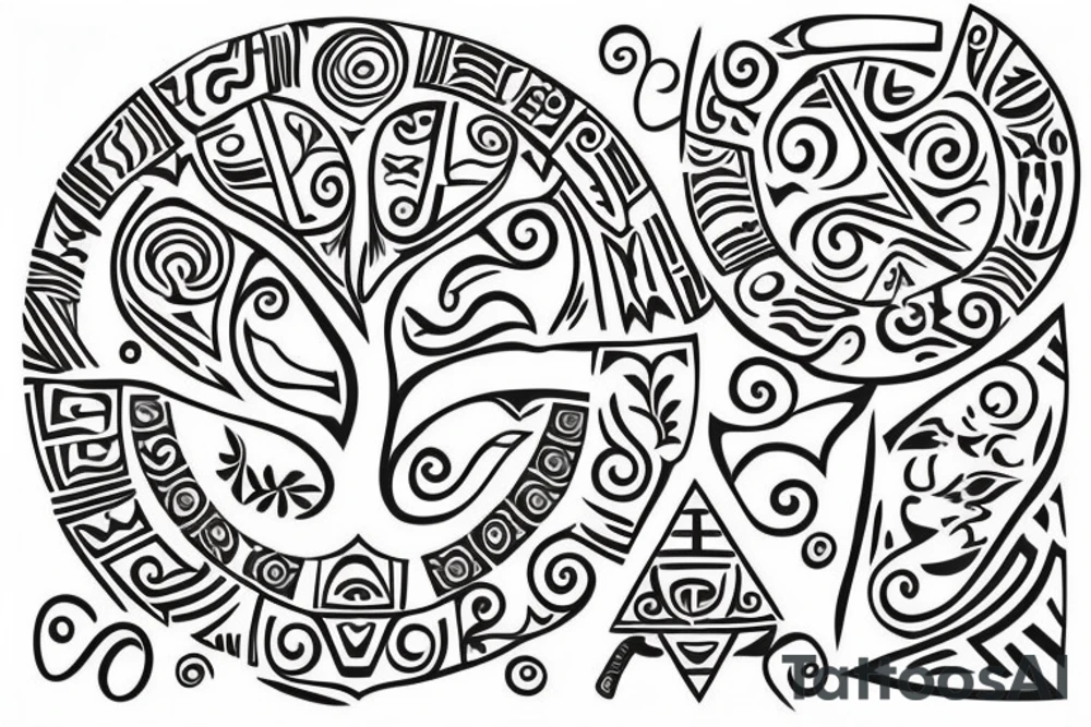 A tree of live with taino Symbols in the color of the 4 elements for my lower back tattoo idea