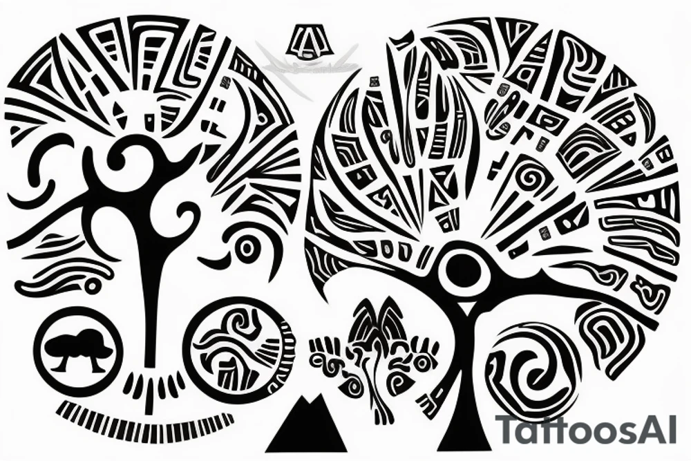 A tree of live with taino Symbols in the color of the 4 elements for my lower back tattoo idea
