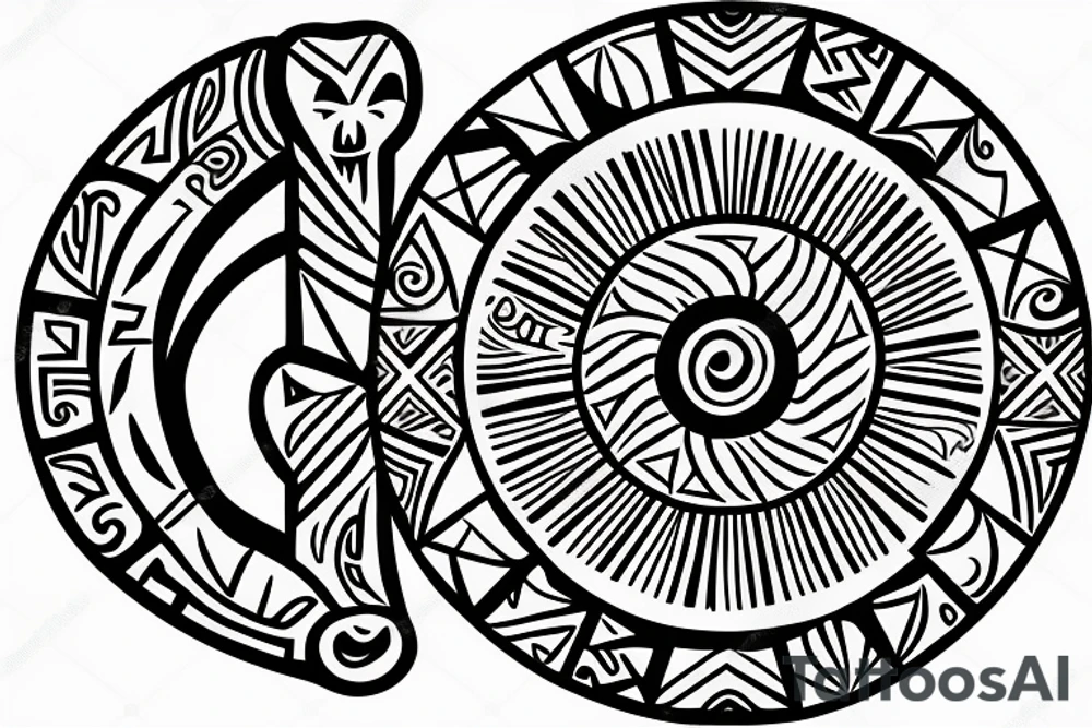 A sun with taino Symbols in the color of the 4 elements for my lower back tattoo idea