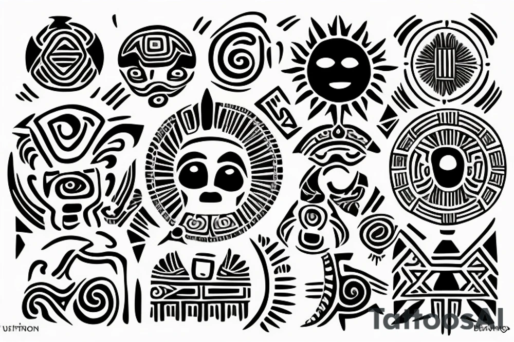 A sun with taino Symbols in the color of the 4 elements for my lower back tattoo idea