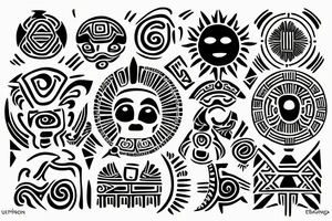 A sun with taino Symbols in the color of the 4 elements for my lower back tattoo idea