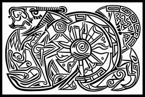 A sun with taino Symbols in the color of the 4 elements for my lower back tattoo idea
