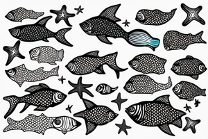 A colored seefish with starfish and corrals what swim in a sea tattoo idea