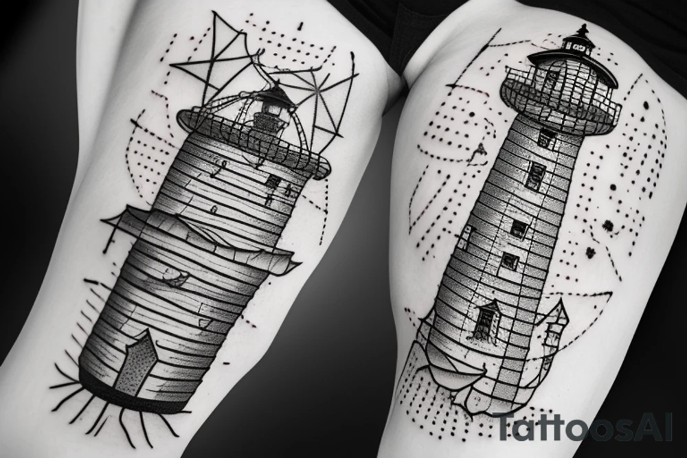 Lighthouse surrounded by darkness and incorporate the 3 dark triads tattoo idea