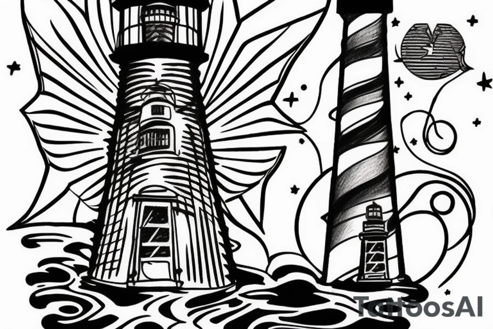 Lighthouse surrounded by darkness and incorporate the 3 dark triads tattoo idea