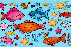 A colored seefish with starfish and corrals what swim in a sea tattoo idea