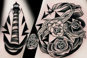 Lighthouse surrounded by darkness and incorporate the 3 dark triads tattoo idea