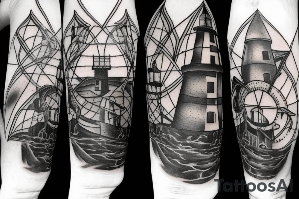 Lighthouse surrounded by darkness and incorporate the 3 dark triads tattoo idea