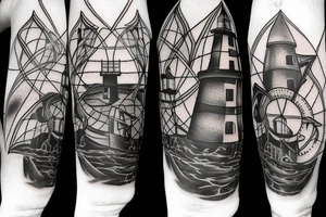 Lighthouse surrounded by darkness and incorporate the 3 dark triads tattoo idea